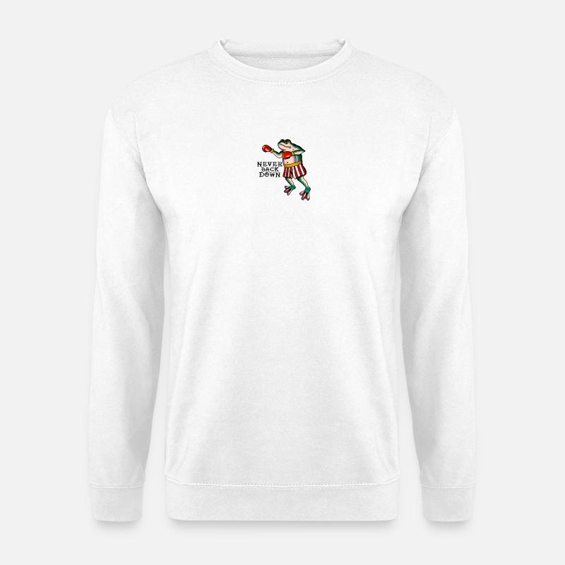 Frog Fighter Never Back Down Classic Tattoo Style - Bluza unisex - biały