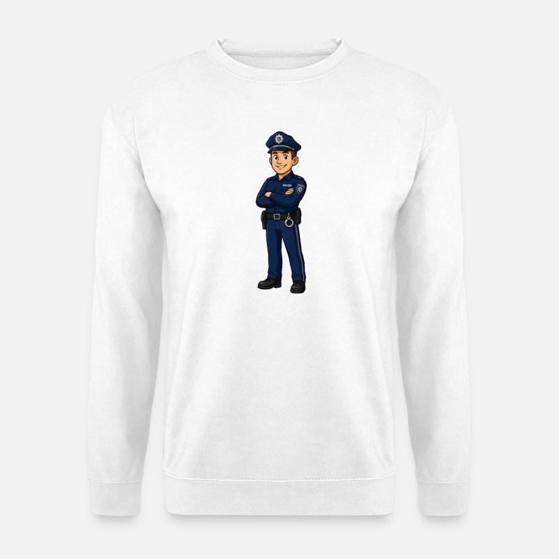 Polizeiheld Cartoon in Blau - Unisex Pullover - Weiß