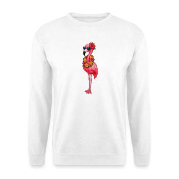 Flamingo Tropenparade - Unisex Pullover - Weiß - Vorne - Alina (178cm) & Michal (187cm)