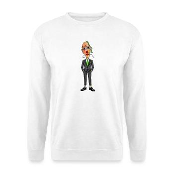 Surrealer Anzugträger mit Neon Grün - Unisex Pullover - Weiß - Vorne - Alina (178cm) & Michal (187cm)