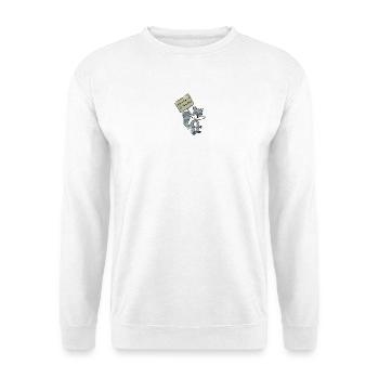 Frecher Waschbär - Hindernisse sind Chancen - Unisex Pullover - Weiß - Vorne - Alina (178cm) & Michal (187cm)