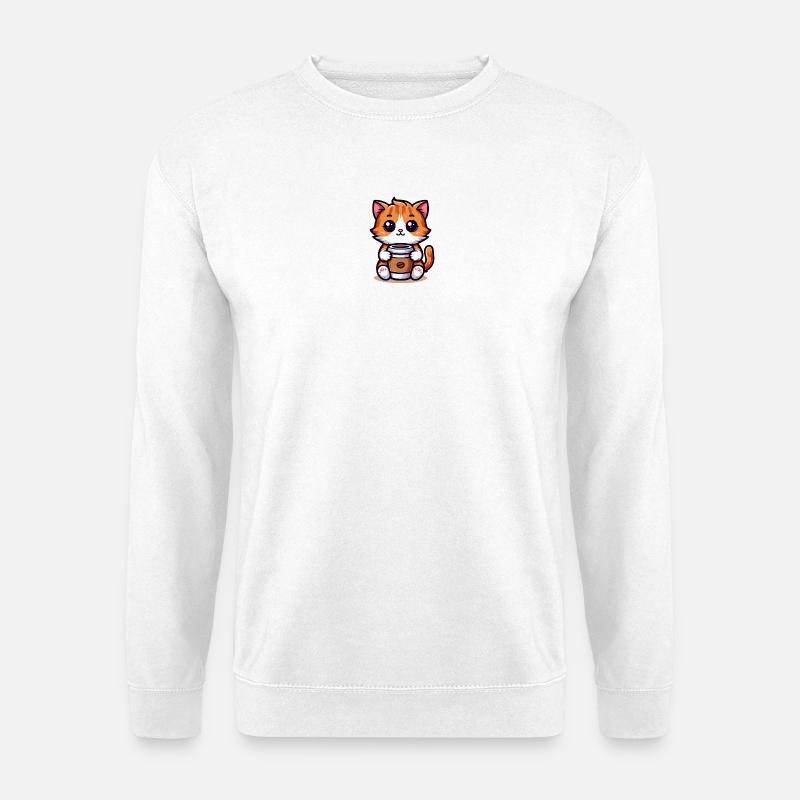Katze mit Kaffeebecher 3 - Unisex Pullover - Weiß