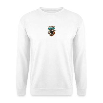 RobVibe Wildclub – Halloween-Waschbär - Unisex Pullover - Weiß - Vorne - Alina (178cm) & Michal (187cm)
