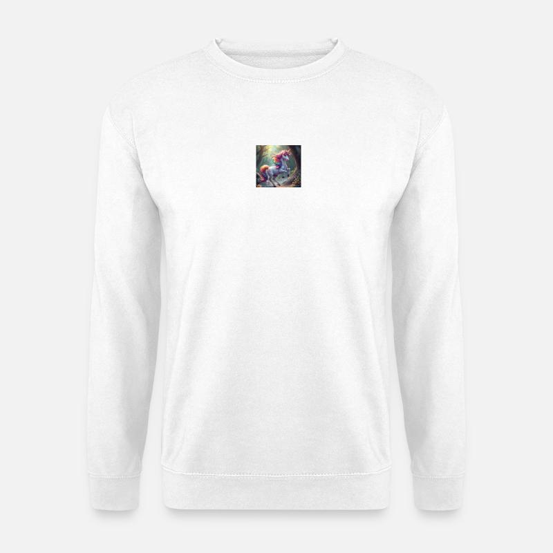 Zauberhafter Regenbogen-Einhorn im Wald - Unisex Pullover - Weiß