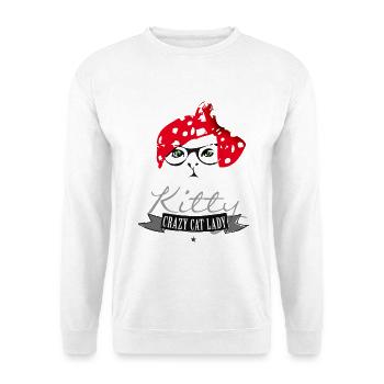 katze hipster kitty crazy cat lady rot kopftuch br - Unisex Pullover - Weiß - Vorne