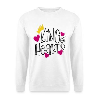 King of Hearts – Herzkönig Krone Valentine - Unisex Pullover - Weiß - Vorne - Alina (178cm) & Michal (187cm)