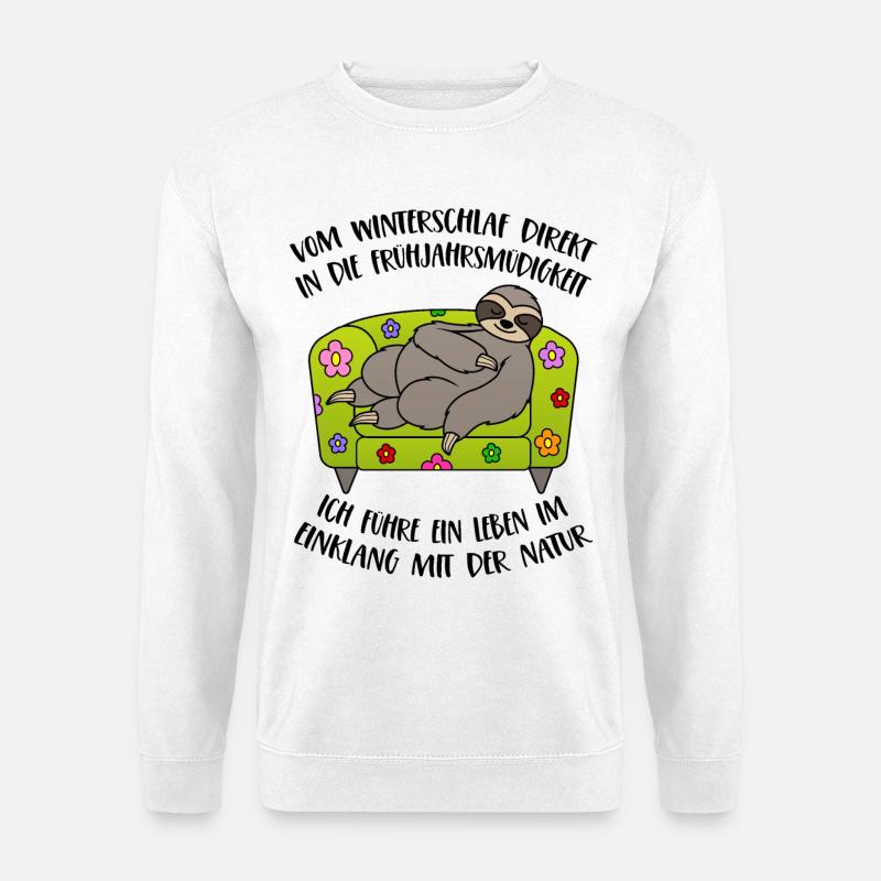 Faultier Frühling Frühjahrsmüdigkeit Winterschlaf - Unisex Pullover - Weiß