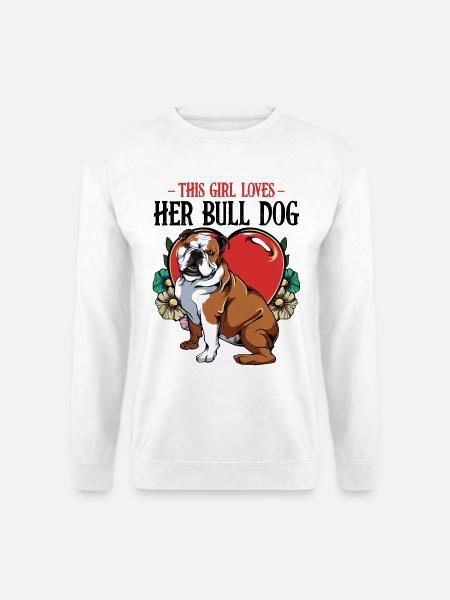 Bulldog mit Herz und Blumen - Unisex Pullover - Weiß