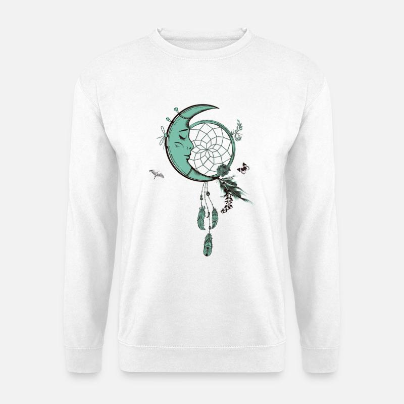 Traumfänger mit Mond und Federn - Unisex Pullover - Weiß