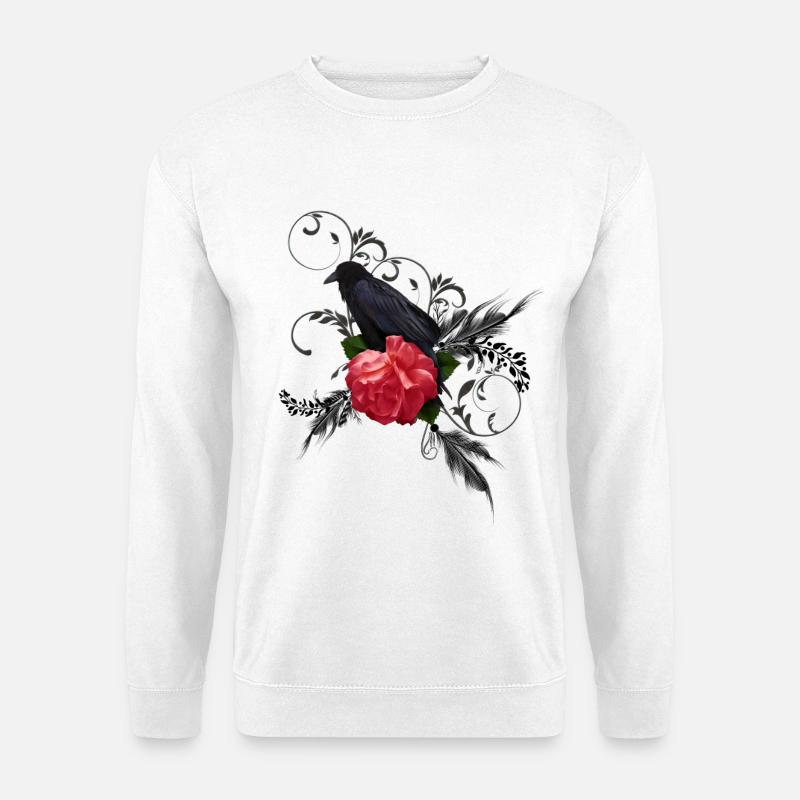 Wunderbare Krähe mit Rose - Unisex Pullover - Weiß