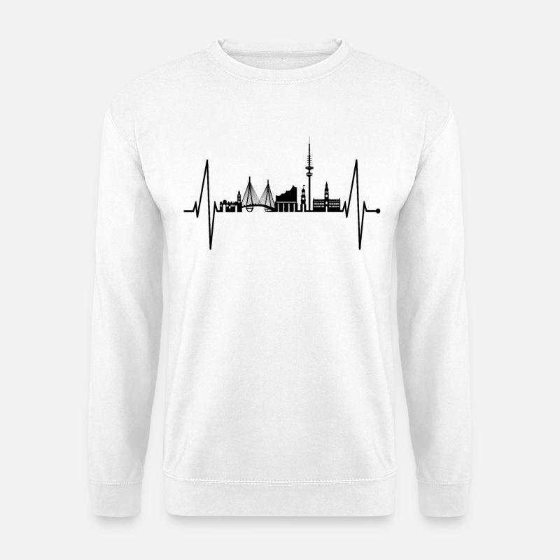 Hamburg Skyline Herzschlag Hamburger Liebe Fan - Unisex Pullover - Weiß