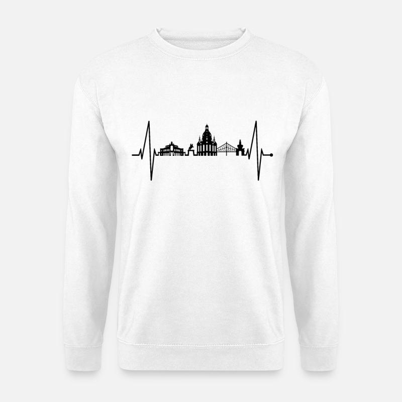 Dresden Skyline Herzschlag Dresdner Herz Liebe Fan - Unisex Pullover - Weiß
