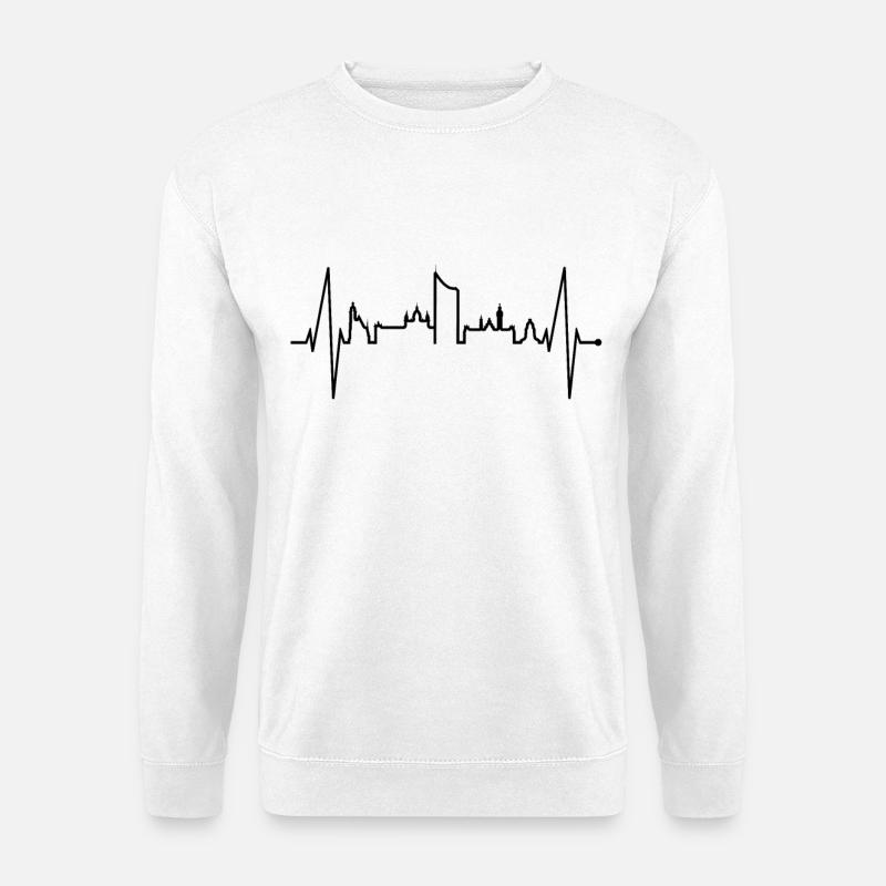 Leipzig Skyline Heartbeat Leipzig Heart Leibzsch - Unisex sweater - hvid