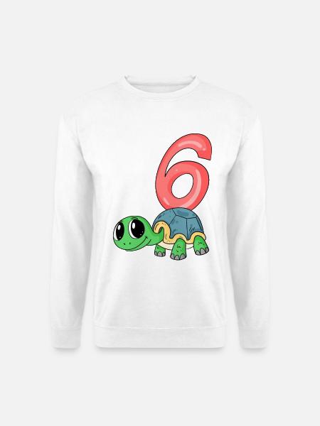 6 Jahre alt - 6. Geburtstag - Schildkröte Motiv - Unisex Pullover - Weiß
