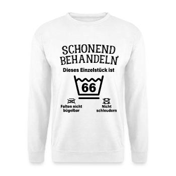 Schonend Behandeln 66. Geburtstag Einzelstück 66 - Unisex Pullover - Weiß - Vorne