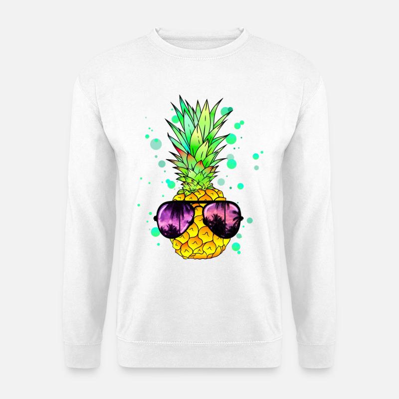 Ananas mit cooler Beach Sonnenbrille - Unisex Pullover - Weiß