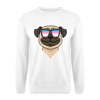Transgender Mops Hund - Hund mit Brille - Unisex Pullover - Weiß - Vorne