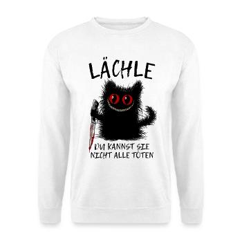 Wuschelige Grinsekatze Verrückte Katze Mit Messer - Unisex Pullover - Weiß - Vorne