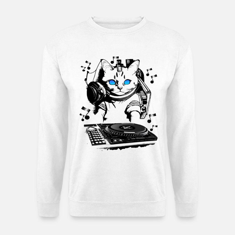 Katzen DJ mit Mischpult - Unisex Pullover - Weiß