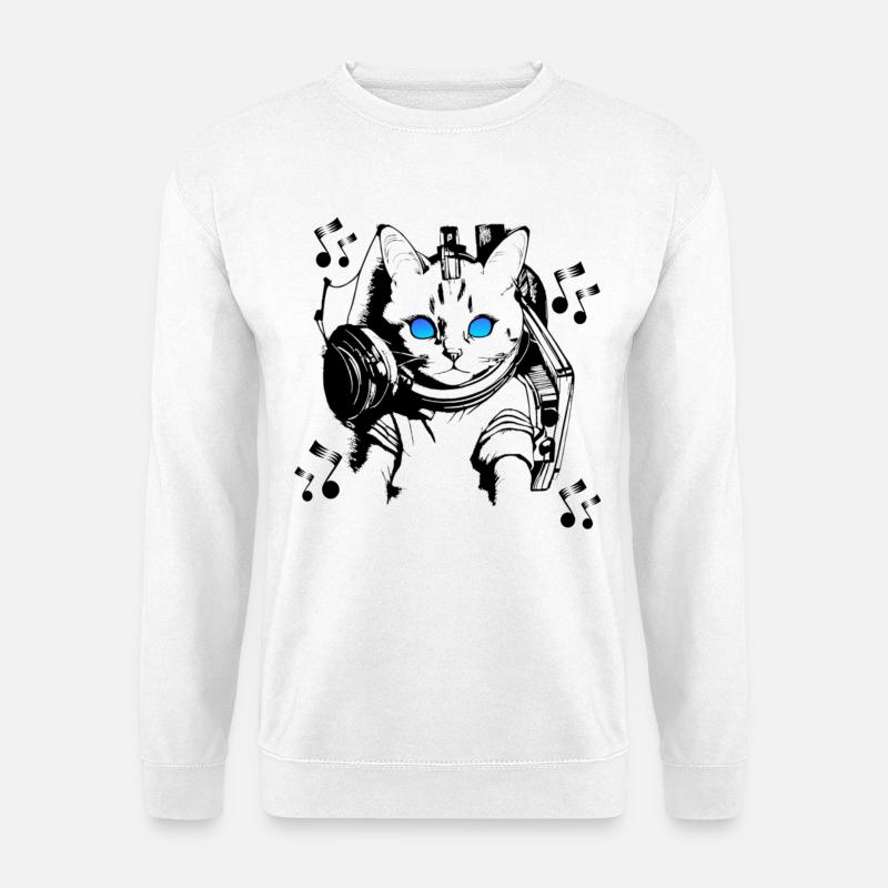 DJ Katze mit Kopfhörern - Unisex Pullover - Weiß