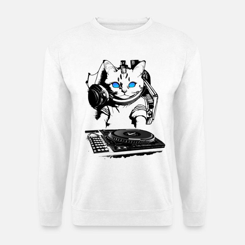 Cat DJ avec table de mixage - Sweat-shirt Unisexe - blanc