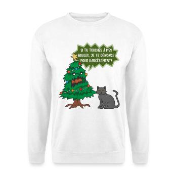 Si tu touches à mes boules Le chat - Sweat-shirt Unisexe - blanc - Devant