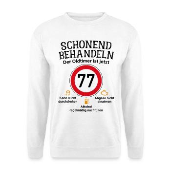 77. Geburtstag Schonend Behandeln Oldtimer Ist 77 - Unisex Pullover - Weiß - Vorne