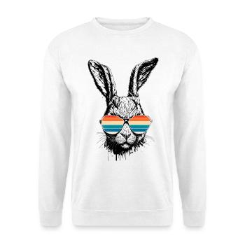 Lapin rétro avec lunettes de soleil oreilles de lapin de Pâques - Sweat-shirt Unisexe - blanc - Devant