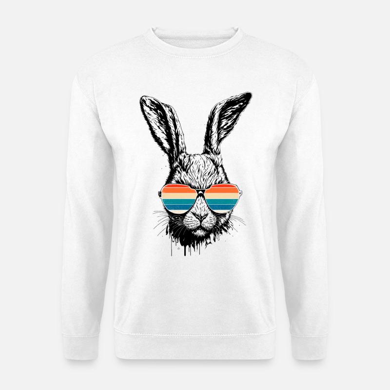 Retro Hase Mit Sonnenbrille Ostern Kaninchen Ohren - Unisex Pullover - Weiß