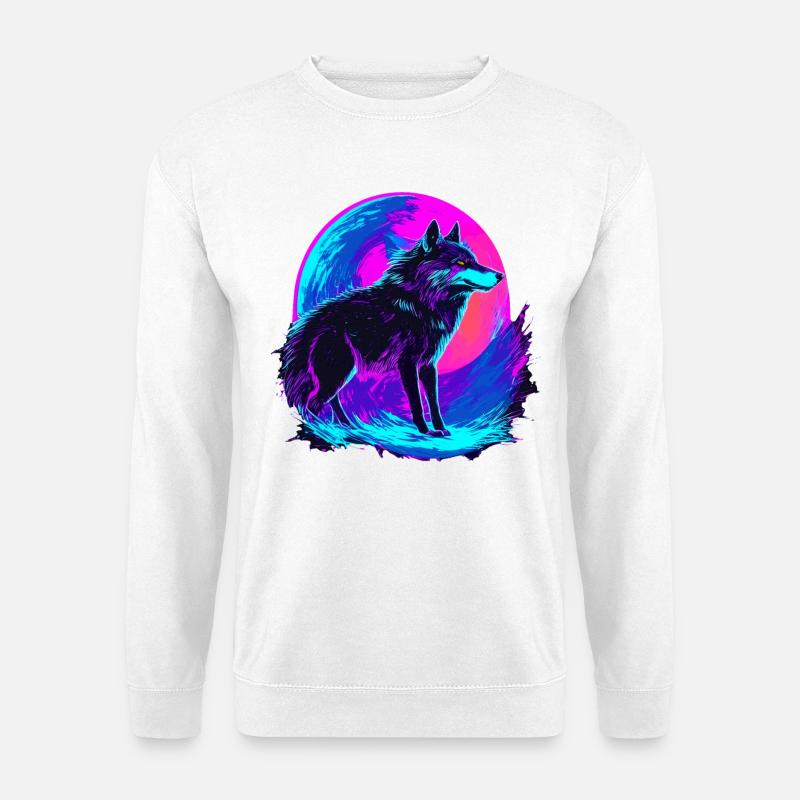 Colorful Wolf Neon Moon Synthwave - Unisex Pullover - Weiß