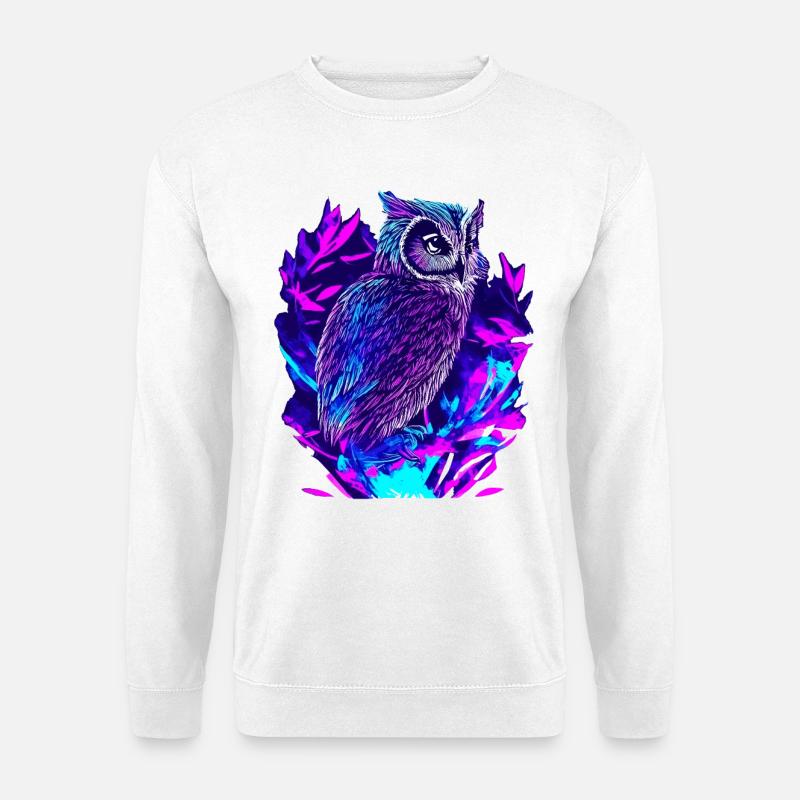Neon Owl Psychedelic Owl Art - Sweat-shirt Unisexe - blanc