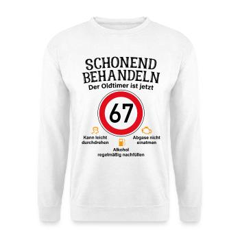 67. Geburtstag Schonend Behandeln Oldtimer Ist 67 - Unisex Pullover - Weiß - Vorne