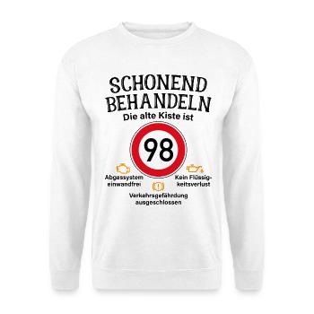 98. Geburtstag Schonend Behandeln 98 Alte Kiste 98 - Unisex Pullover - Weiß - Vorne