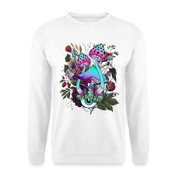Psychedelischer Pilz mit Auge und Blumen - Unisex Pullover - Weiß - Vorne