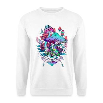 psychedelic mushroom art with an eye and flowers - Unisex Sweatshirt - white - Front