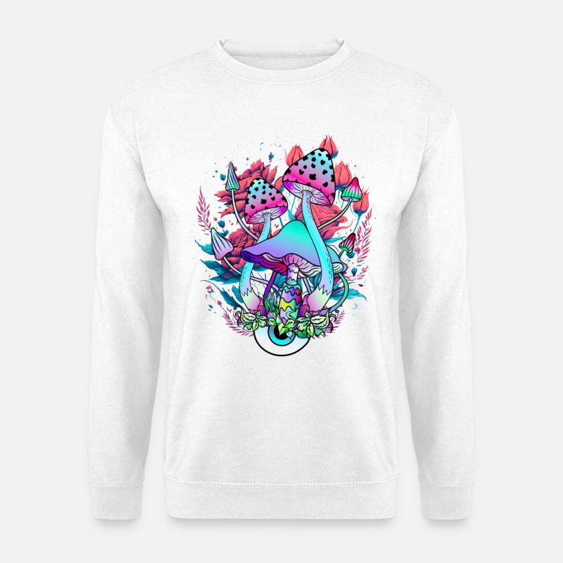 Florale Psychedelische Pilzkunst - Unisex Pullover - Weiß