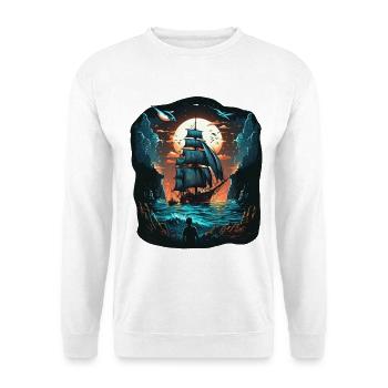 Grosses Segelschiff im Mondschein auf hoher See - Unisex Pullover - Weiß - Vorne