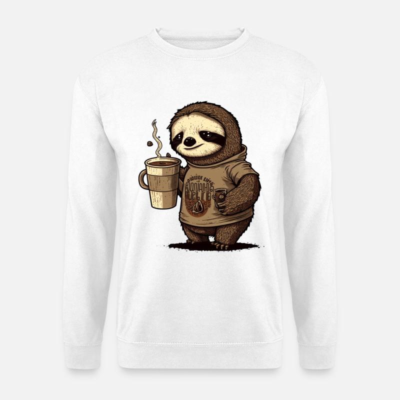 tired sloth with huge coffee mug - Unisex Sweatshirt - white