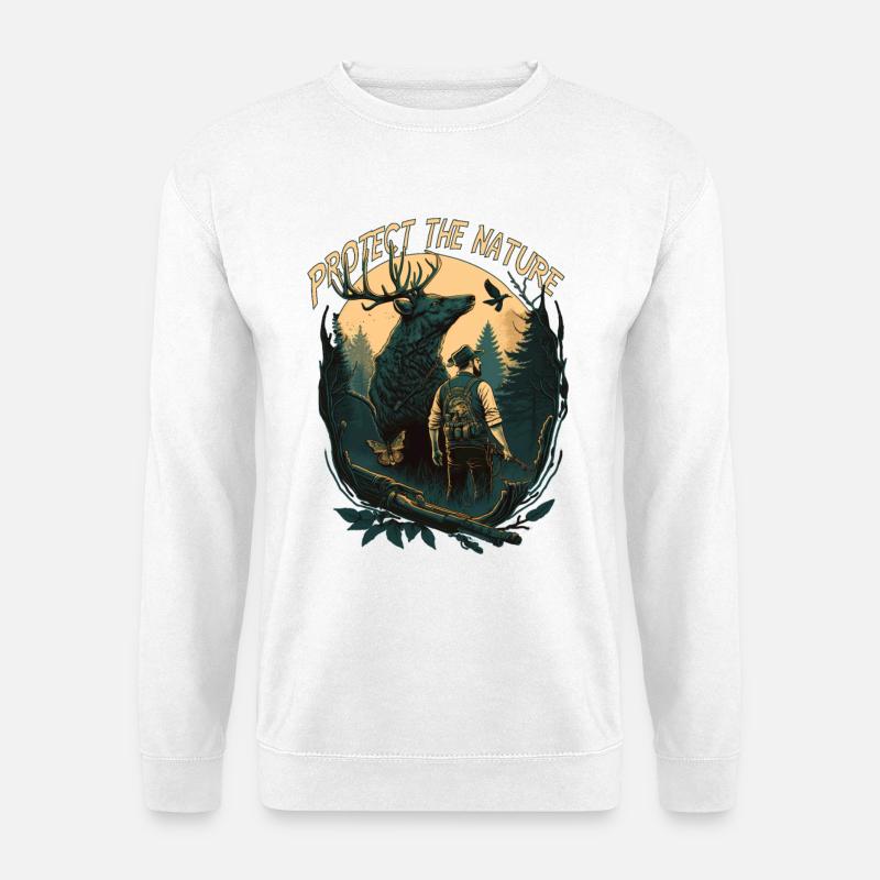Jäger mit Tieren im Wald - Unisex Pullover - Weiß