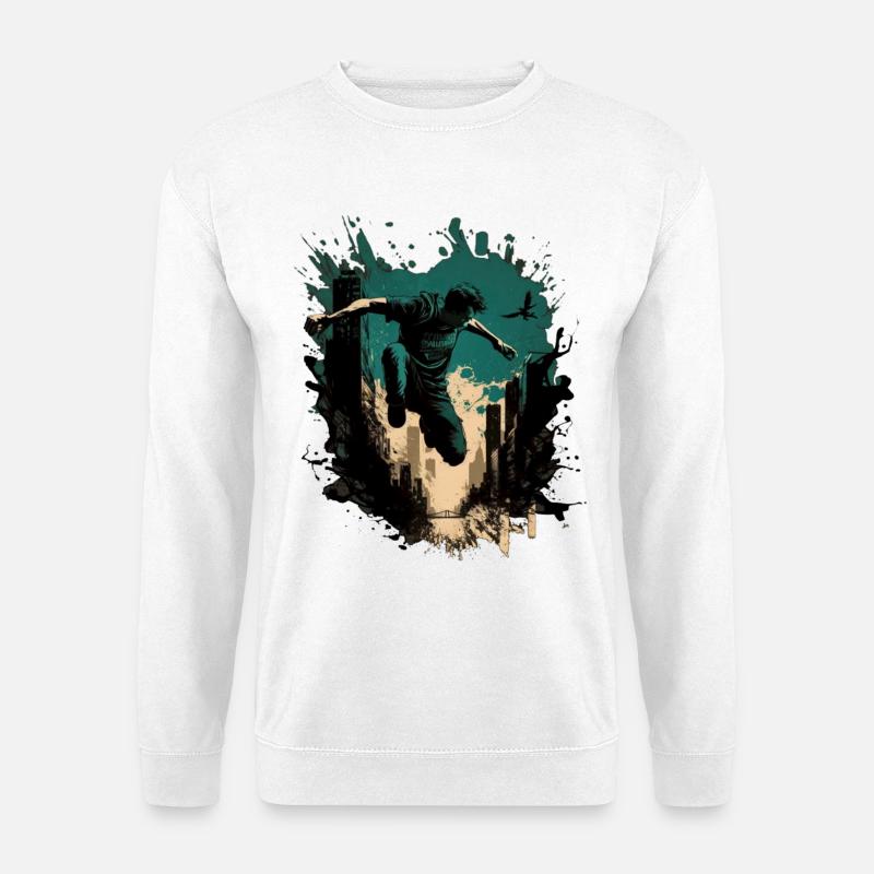 Parkourläufer in der Stadt - Unisex Pullover - Weiß