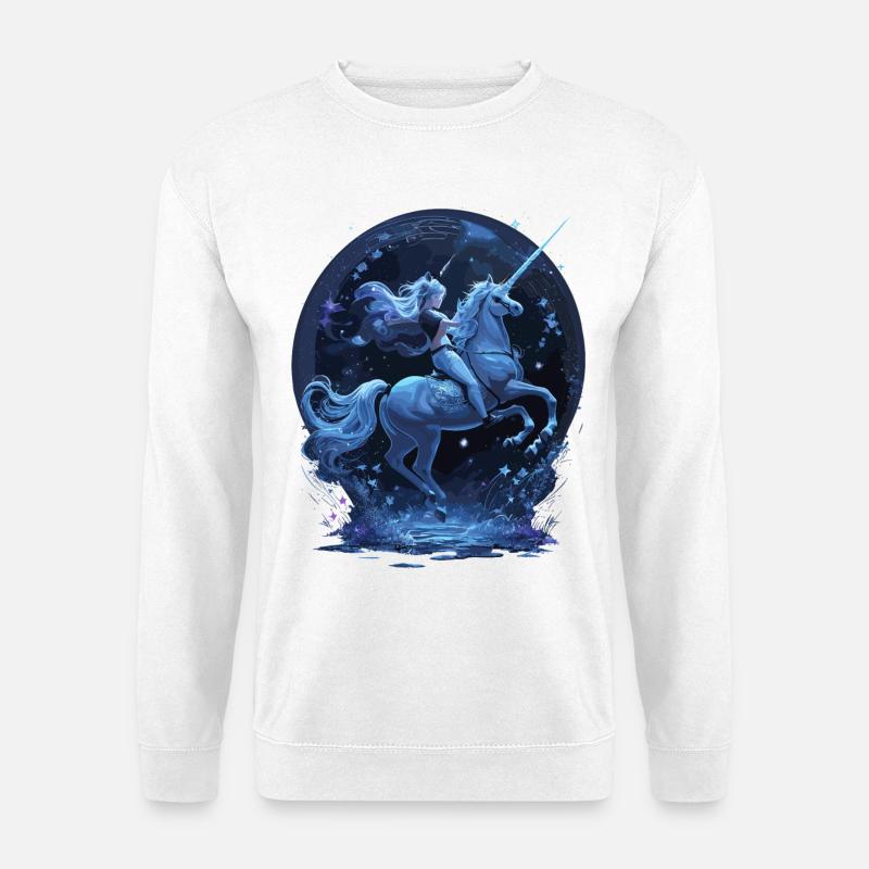 Mystisches Einhorn mit Reiterin - Unisex Pullover - Weiß