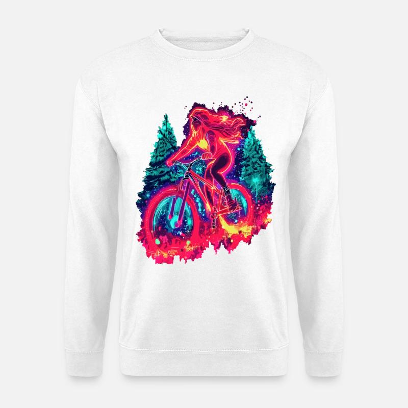 Synthwave Mountainbike Mädchen Waldfahrt - Unisex Pullover - Weiß
