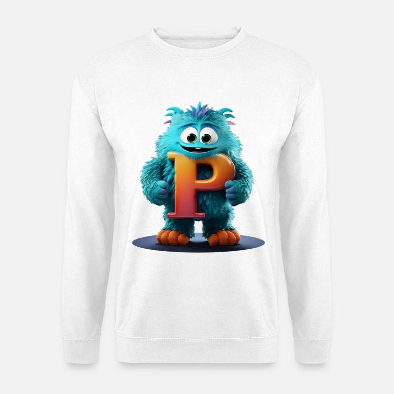 Monstre bleu avec P géant - Sweat-shirt Unisexe - blanc