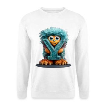 Monstre et avec lettre bleue - Sweat-shirt Unisexe - blanc - Devant