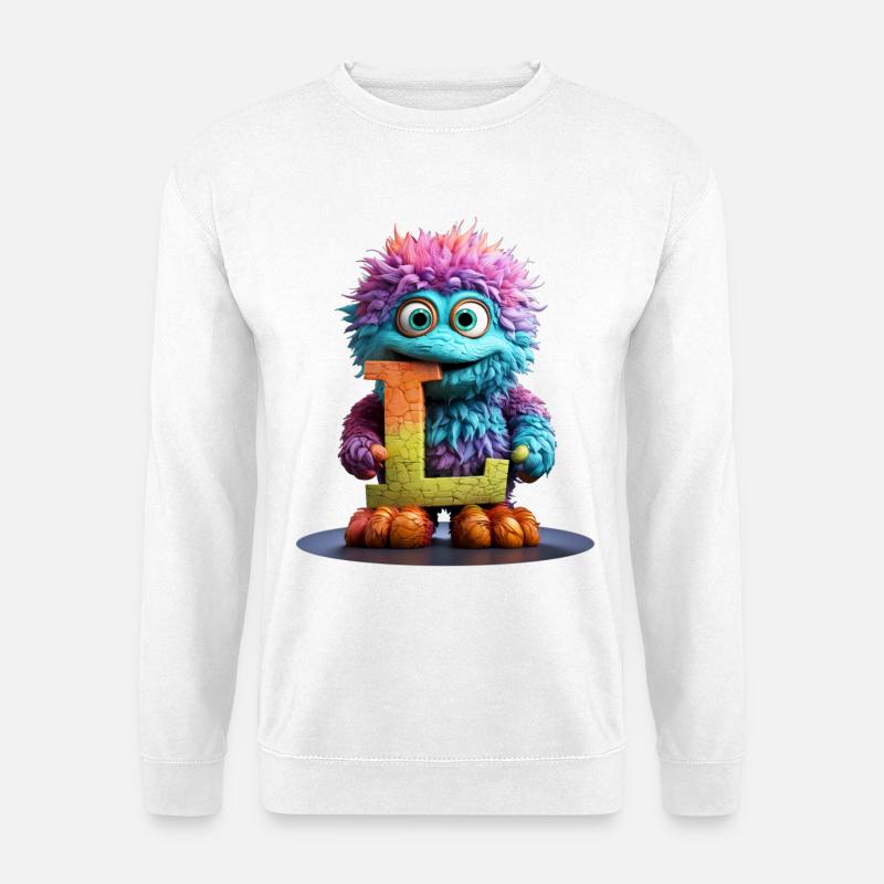 Rainbow Monster with Letter L - Unisex Sweatshirt - white