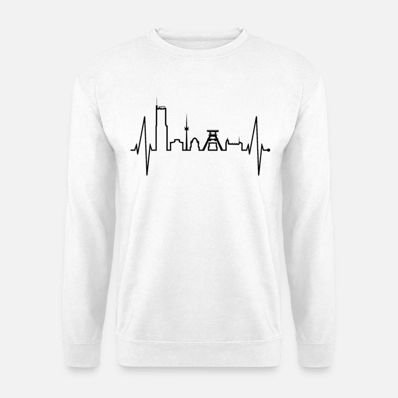 Essen Skyline Herzschlag Ruhrpott Fan Herz Essener - Unisex Pullover - Weiß