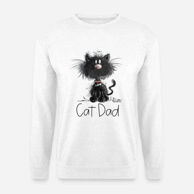 Drollige Schwarze Katze Mit Katzen Papa Spruch - Unisex Pullover - Weiß