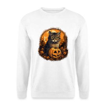 Süßer Halloween-Kater mit Kürbis - Unisex Pullover - Weiß - Vorne