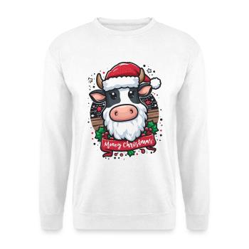 Moo-ey Christmas Kawaii Cow Funny Santa Claus - Unisex Sweatshirt - white - Front