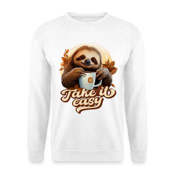 Cute Sloth Drinking Tea, Take It Easy, Saying - Unisex Sweatshirt - white - Front